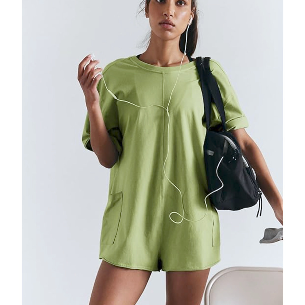 NEW FREE PEOPLE FP MOVEMENT GREEN HOT SHOT TEE ONE PIECE ROMPER SZ M